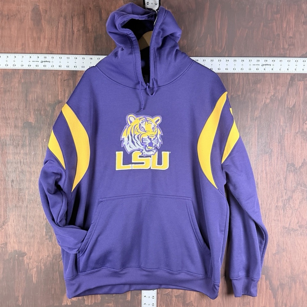 LSU Tigers Fleece Embroidered Hoodie‎ Vintage Purple Gold Men's 2XL XXL NCAA SEC